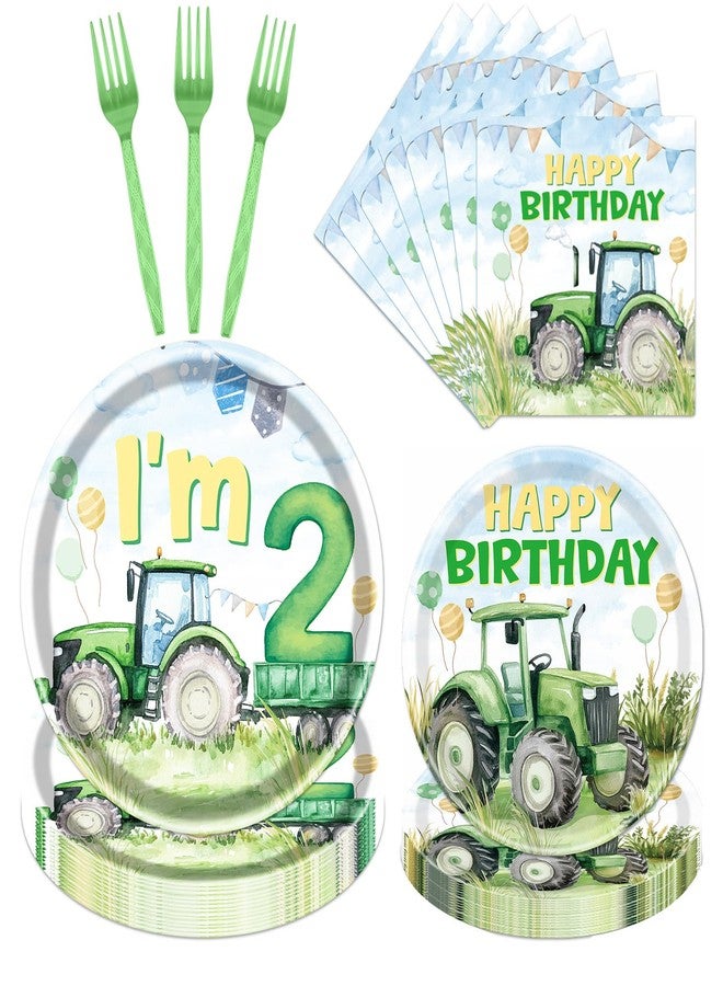 Rakuto Tractor 2nd Birthday Decorations Supplies, 96PCS Tractor Party Plates Napkins and Forks Set, Disposable Farm Two Years Old Birthday Tableware for Boys Serves 24 - Image 1